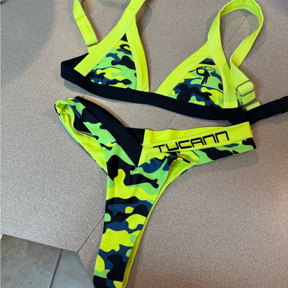 Tucann Neon Camo Triangle Bikini Set - Yellow Green